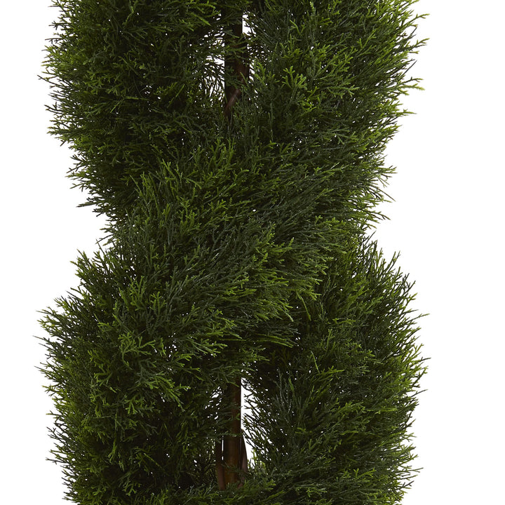 Nearly Natural 5ft. Double Pond Cypress Artificial Spiral Topiary Tree in Urn UV - Diamond Home USA