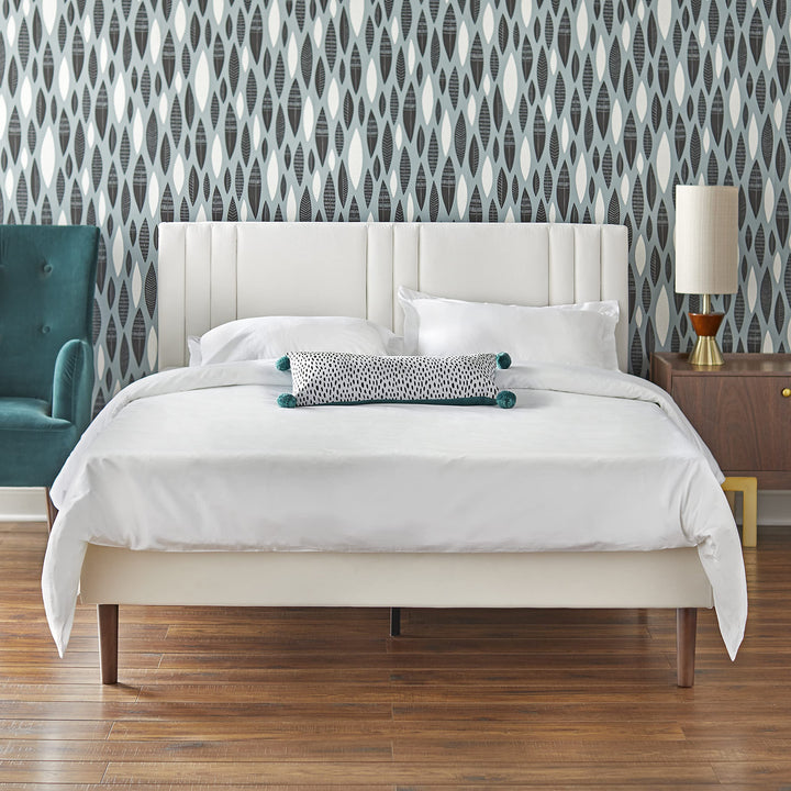 angelo:HOME Sven Mid Century Modern Upholstered Platform Bed Quen Queen Cream - Diamond Home USA