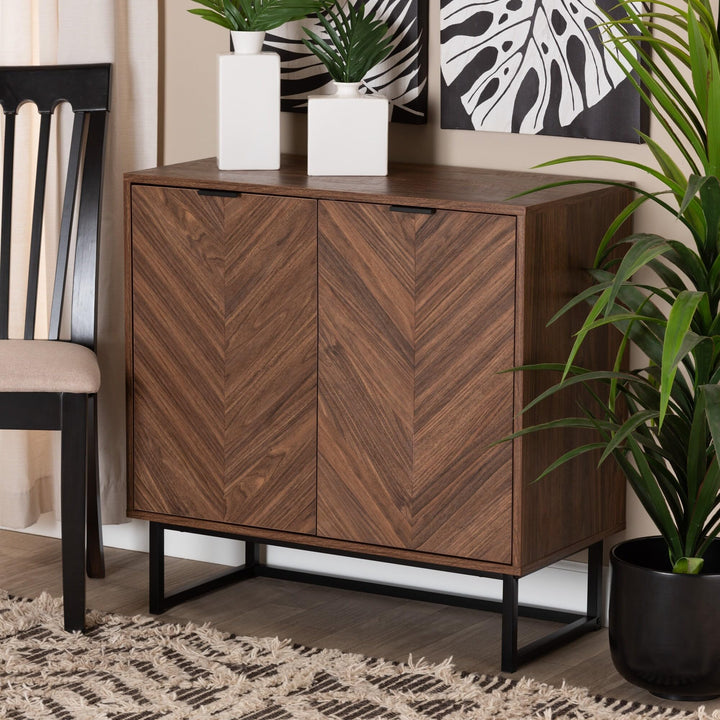 Modern Walnut Brown Finished Wood Storage Cabinet