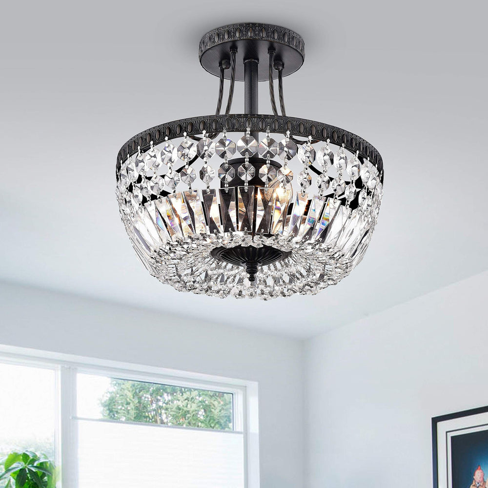 First Lighting Achenar Crystal 3-Light Semi Flush Mount - Diamond Home USA