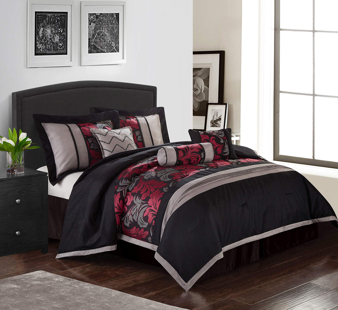 Nanshing Lincoln Collection Bedroom Comforter Set Complete 7 Piece Set Red California King