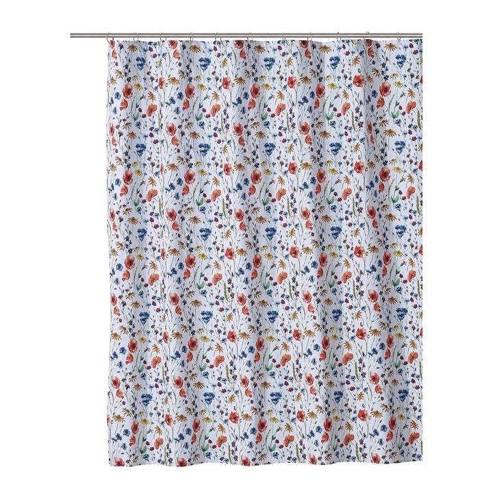 Poppy Shower Curtain White Floral Modern Contemporary Cotton Blend - Diamond Home USA