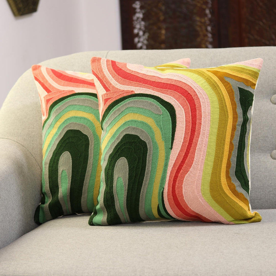 Handmade Abstract Evening Cotton Cushion Covers (Pair) Multi Color Modern - Diamond Home USA