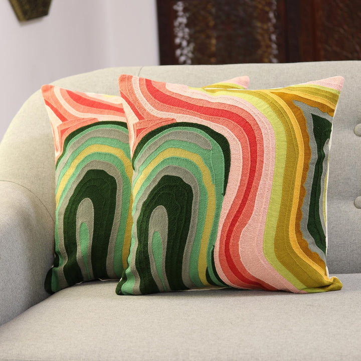 Handmade Abstract Evening Cotton Cushion Covers (Pair) Multi Color Modern - Diamond Home USA