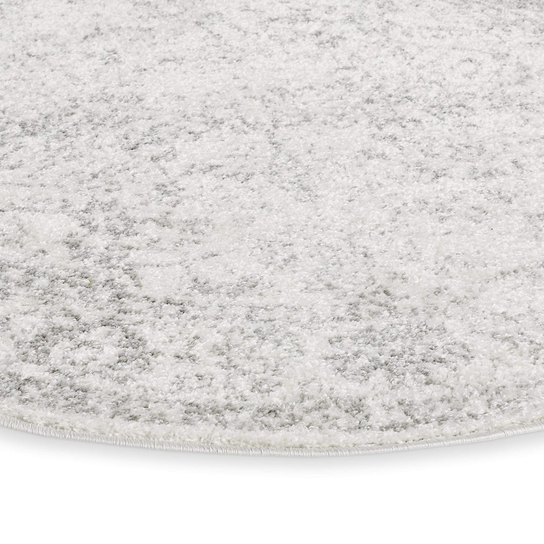 Distressed Style Circular Rug 4'0" Indoor Neutral Ivory Silver Oriental - Diamond Home USA