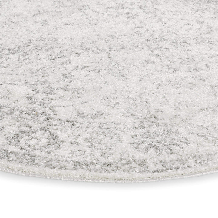 Distressed Style Circular Rug 4'0" Indoor Neutral Ivory Silver Oriental - Diamond Home USA