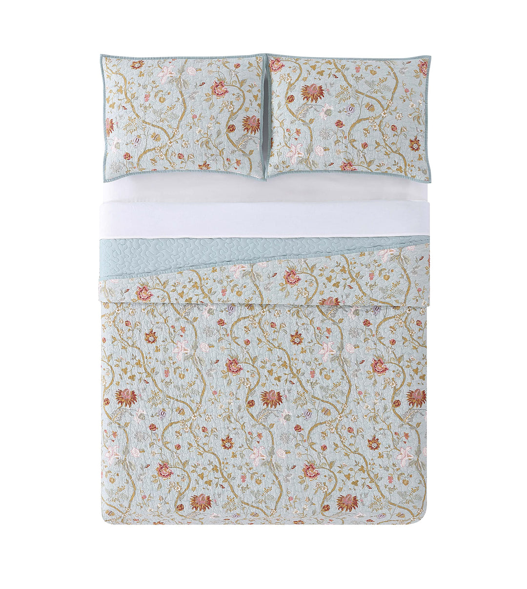 Style 212 - King Quilt and Sham Set - Classic Floral Scroll Print - Bedford - Diamond Home USA