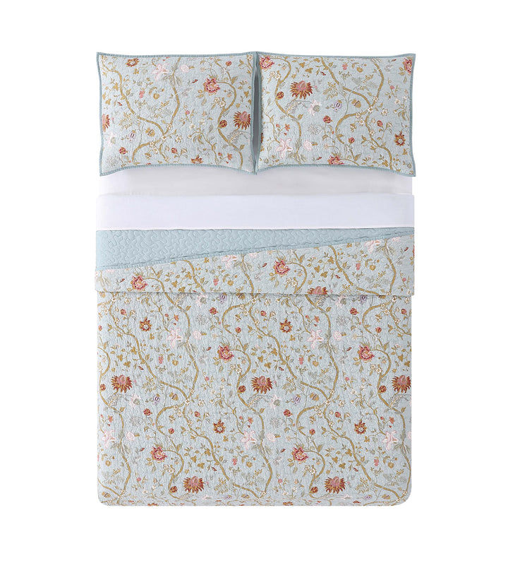 Style 212 - King Quilt and Sham Set - Classic Floral Scroll Print - Bedford - Diamond Home USA
