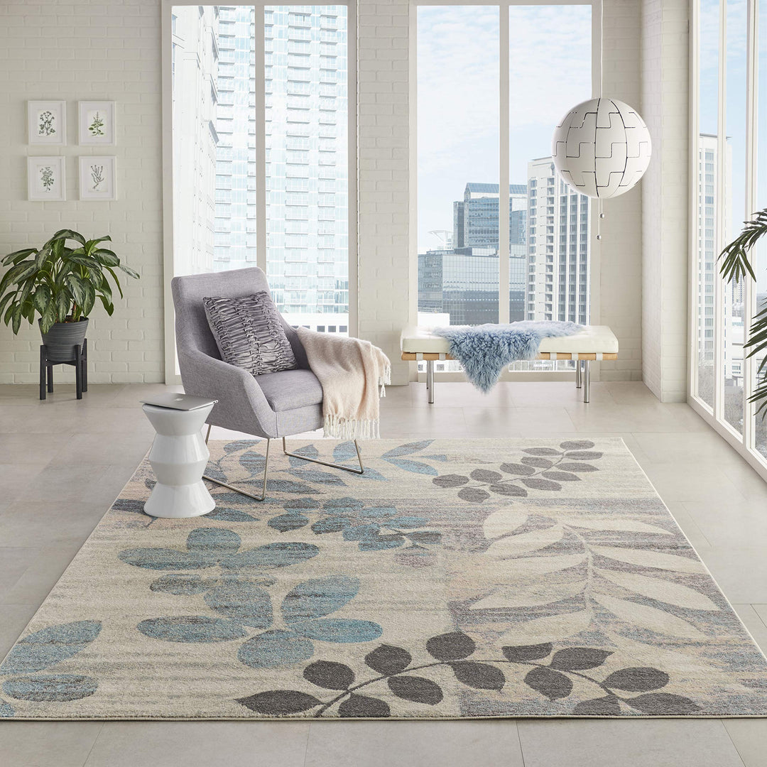Nourison Tranquil Botanical Ivory/Light Blue 8' x 10' Area -rug Easy -cleaning 8' x 10' - Grey/Multi