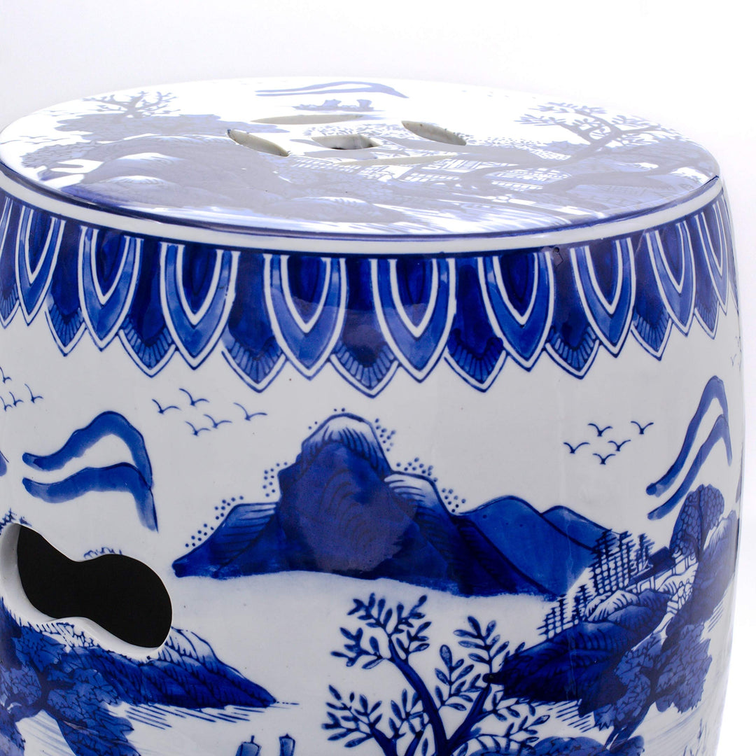 Unknown Blue Porcelain Multi-Color Oriental Stool 10.75 in x 10.75 in x 16 in - Diamond Home USA