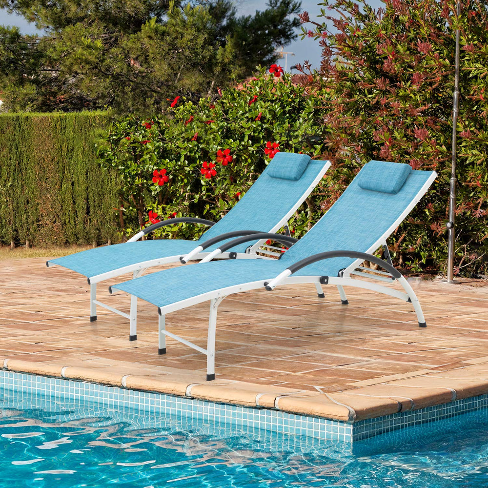 Outdoor Chaise Lounge Chair Set of 2 Aluminum Adjustable Patio Recliner Chair Blue - Diamond Home USA