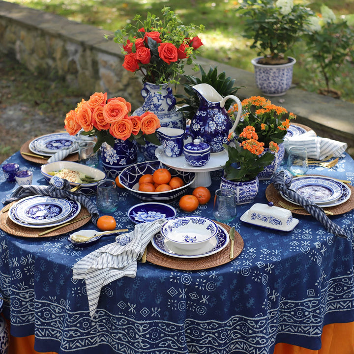 Euro Blue Garden 18" Stoneware Oval Serving Platter 17.8 X 12.6 1.3" Off/White - Diamond Home USA