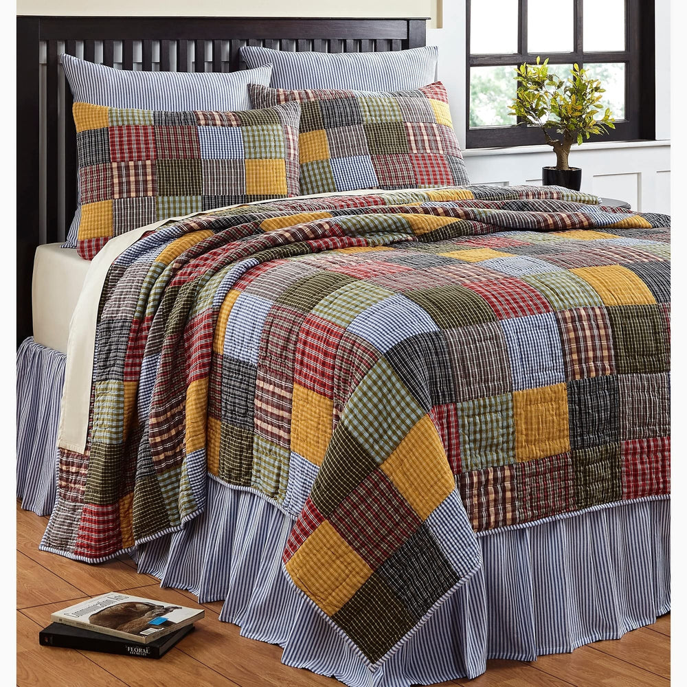 Cottage Home Reversible Cotton 3-piece Quilt Set Yellow Blue Green Queen - Diamond Home USA