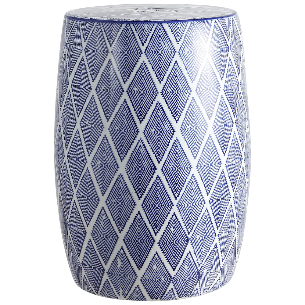 Moroccan Diamonds 18" Ceramic Drum Garden Stool Blue White Modern Contemporary - Diamond Home USA
