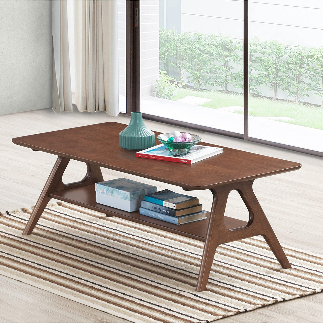 Mid-Century Modern Wood Coffee Table with Shelf Brown Mid-Century Rectangular - Diamond Home USA