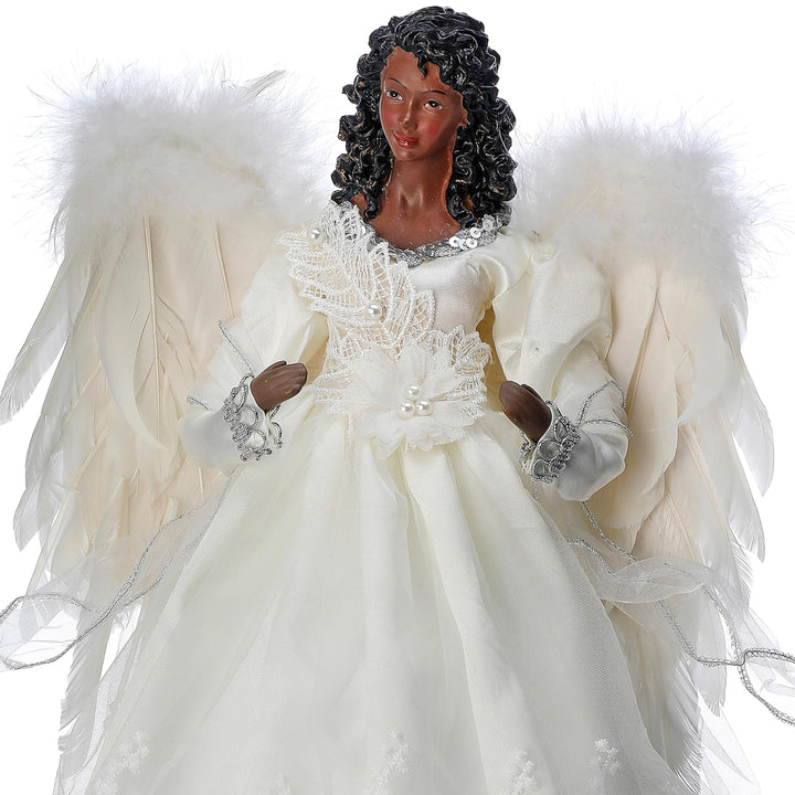 16" Fabric with Lace Black Angel Tree Topper Beige Polyester - Diamond Home USA