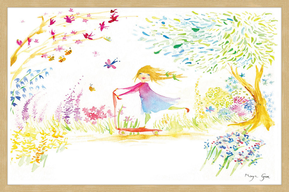 Marmont Hill 24x16 Girl at Park by Maya Gur Framed Painting Print Multicolor - Diamond Home USA