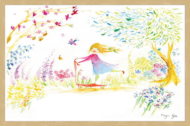 Marmont Hill 24x16 Girl at Park by Maya Gur Framed Painting Print Multicolor - Diamond Home USA