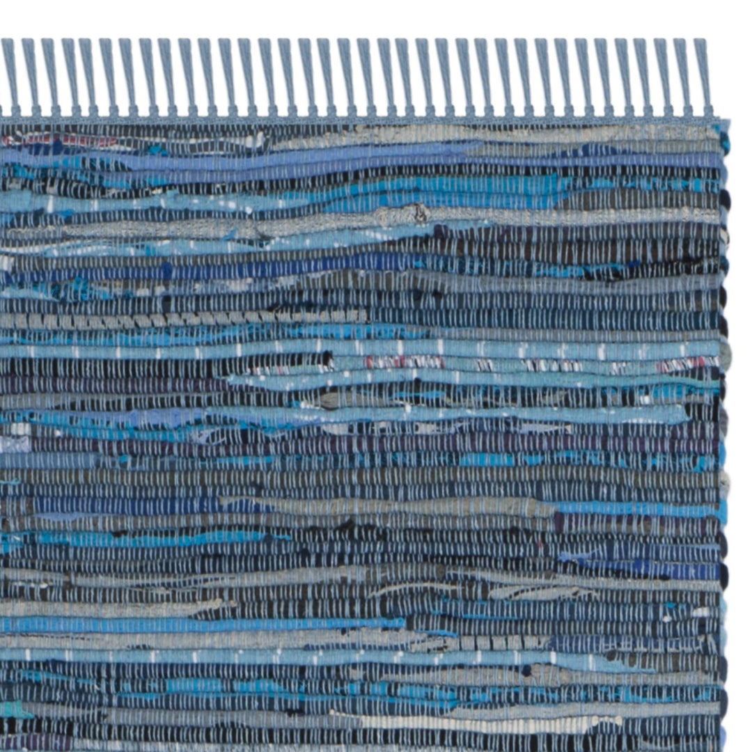 Rag Rug Runner with Tassels Navy Aqua Blue Rags Weave Floor Mat Hallway - Diamond Home USA