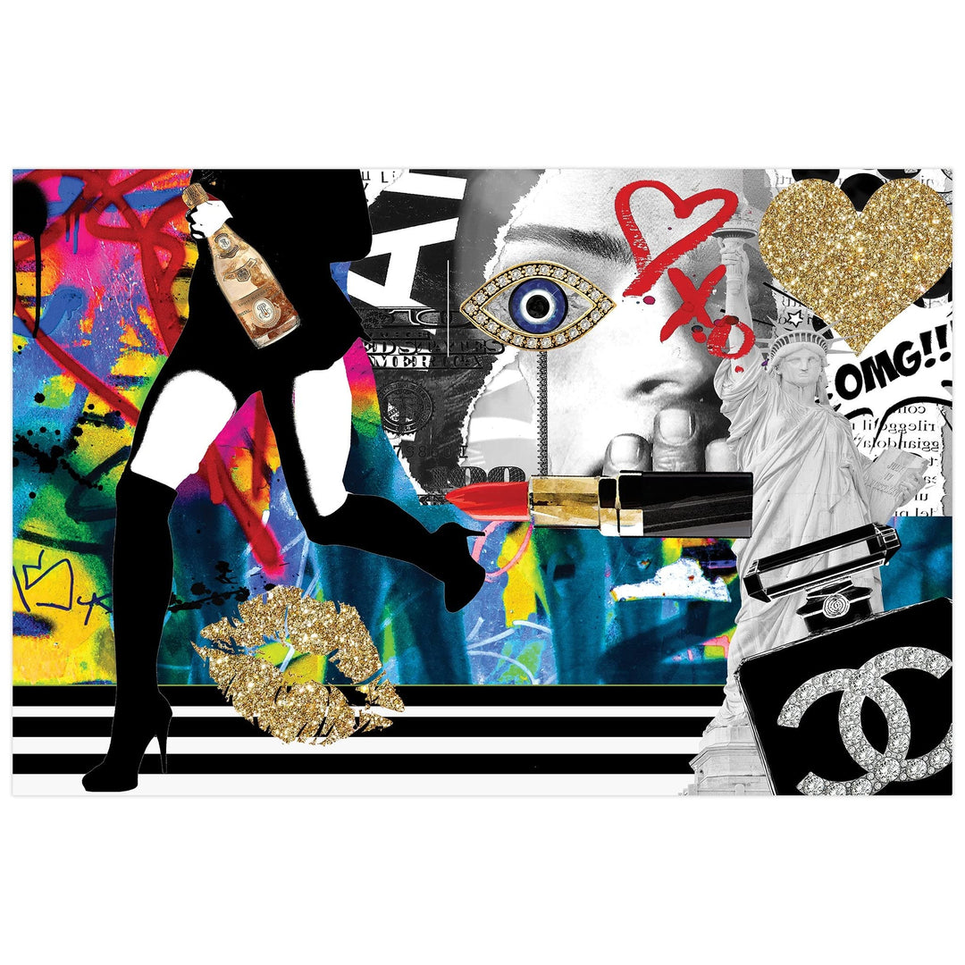 Glamour Running Women Frameless Free Floating Tempered Glass Fashion Panel - Diamond Home USA