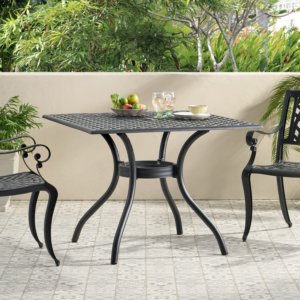 Christopher Knight Home Cayman Cast Aluminum Square Table Black Sand Dimensions: - Diamond Home USA