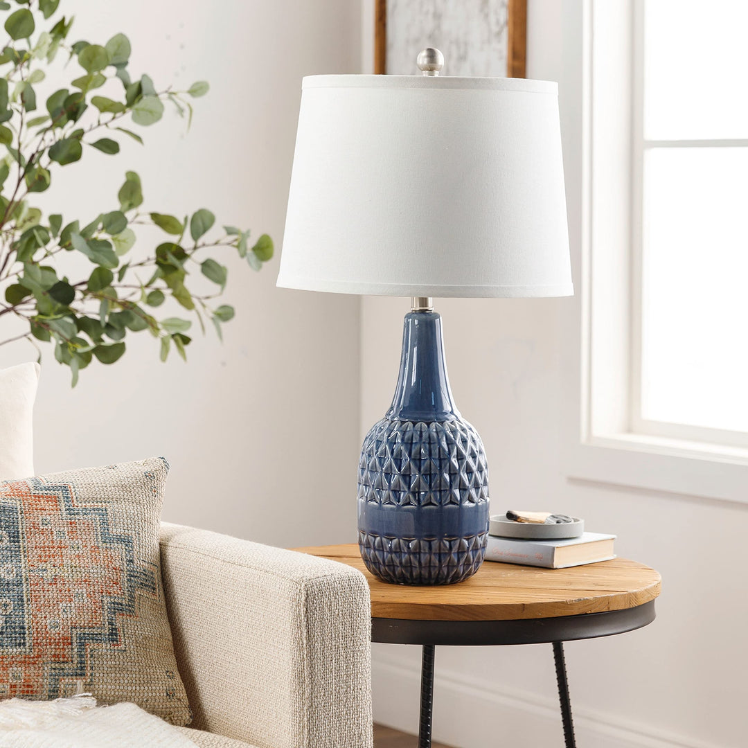 Modern Glazed Textured Table Lamp 26" h X 14" w 14" d Blue Bohemian Eclectic