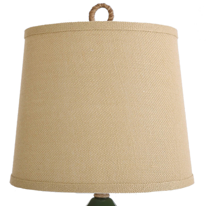 Nautical Green 1-Light Table Lamp with A Burlap Shade and Circle Faux Rope