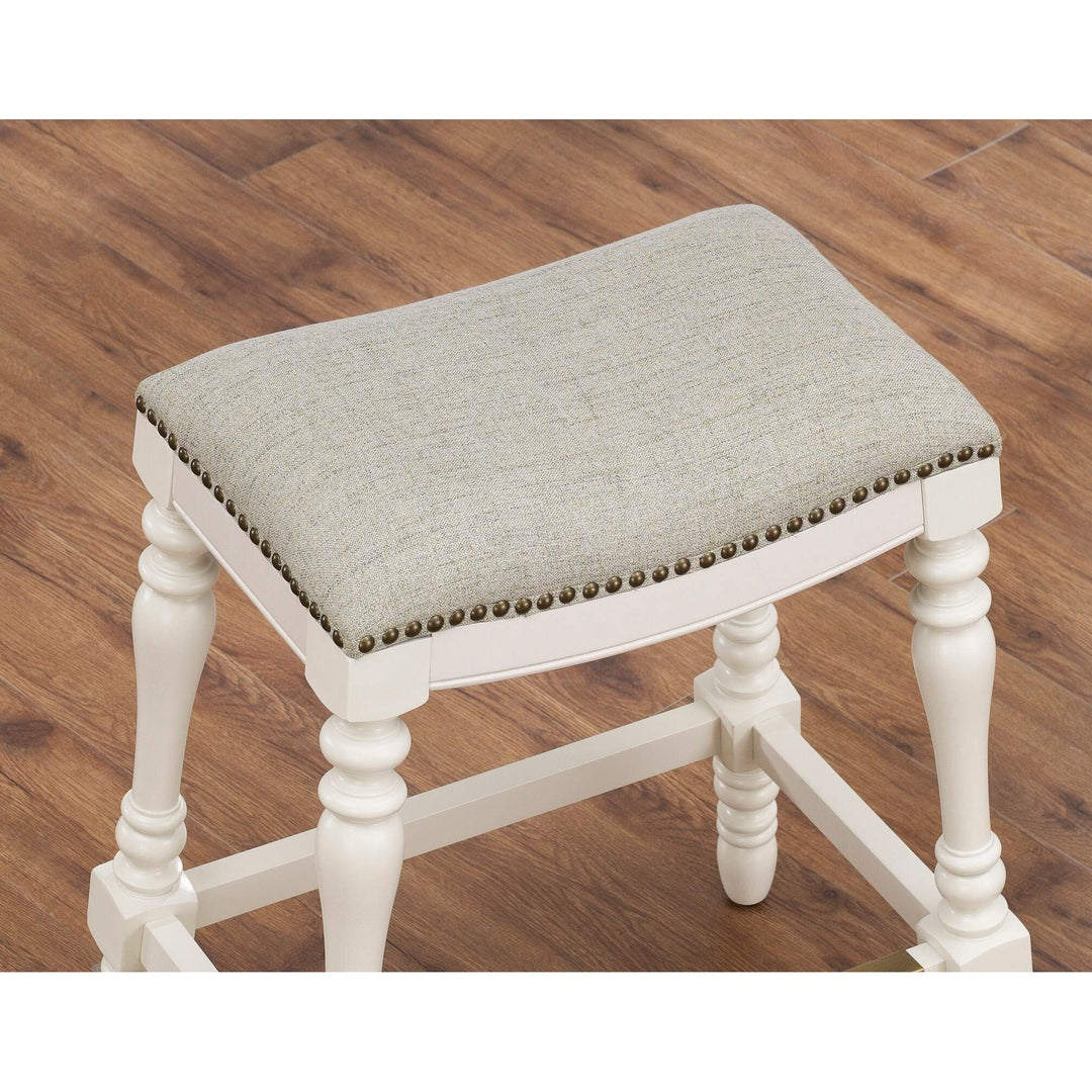 25-inch Saddle Seat Counter Stool by White Casual Fabric Wood Finish Solid - Diamond Home USA