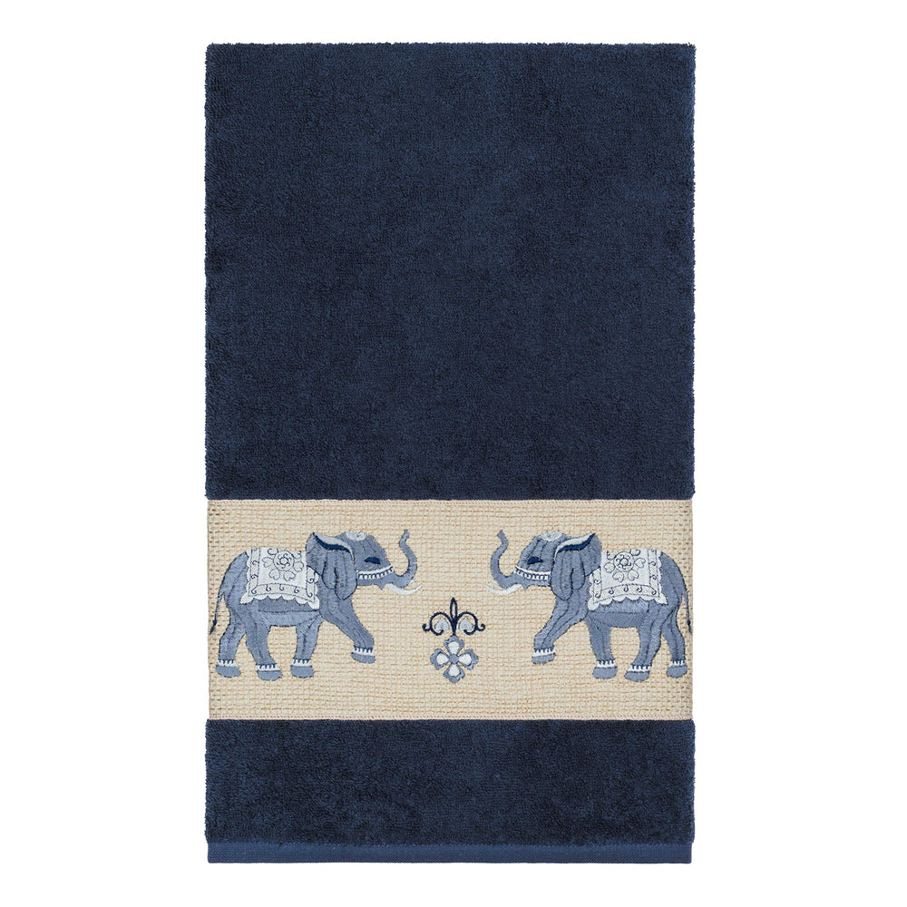 Authentic Hotel and Spa Turkish Cotton Elephants Embroidered Midnight Blue - Diamond Home USA