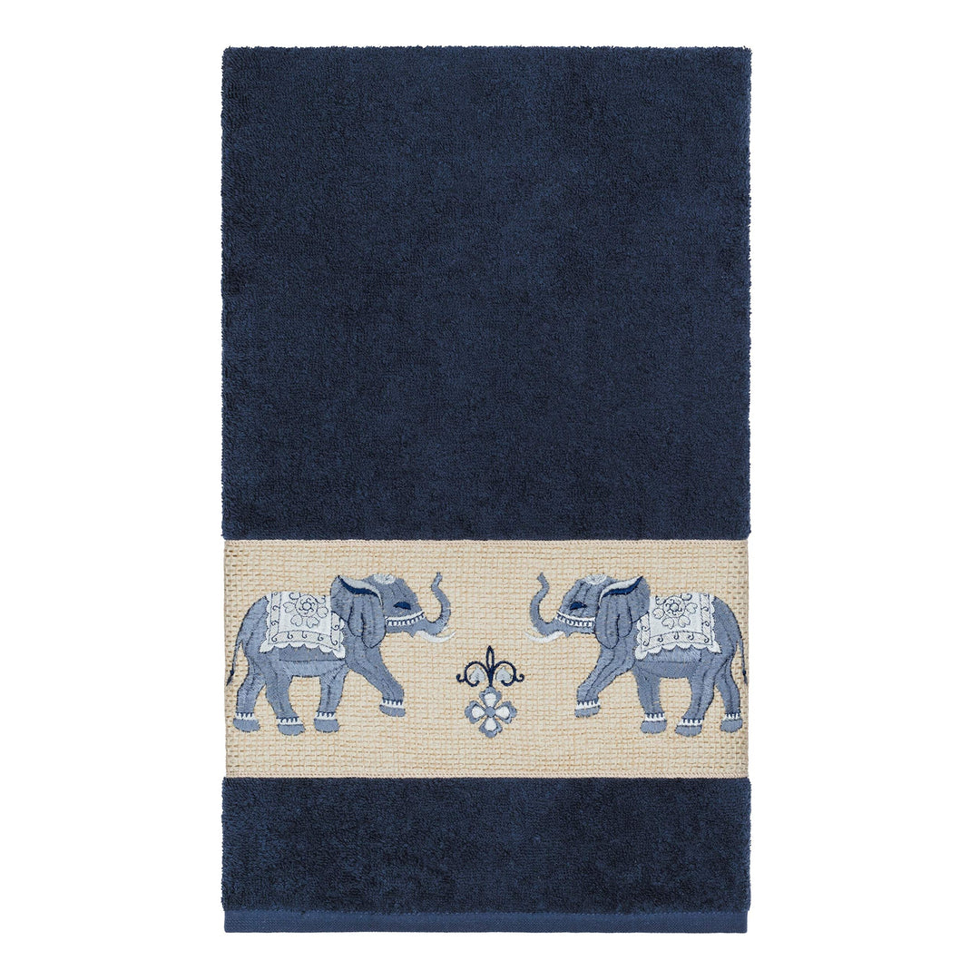 Authentic Hotel and Spa Turkish Cotton Elephants Embroidered Midnight Blue - Diamond Home USA