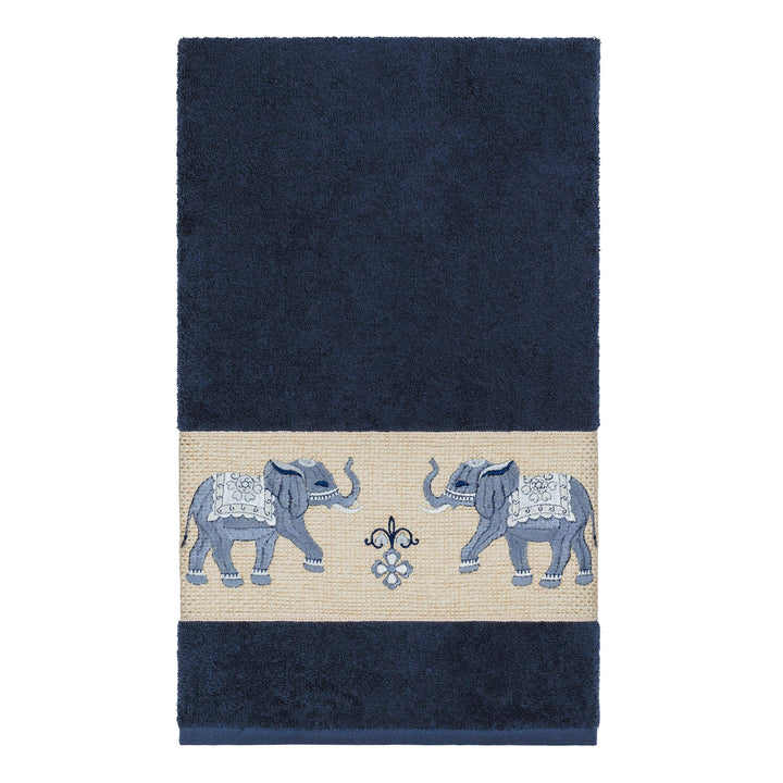 Authentic Hotel and Spa Turkish Cotton Elephants Embroidered Midnight Blue - Diamond Home USA