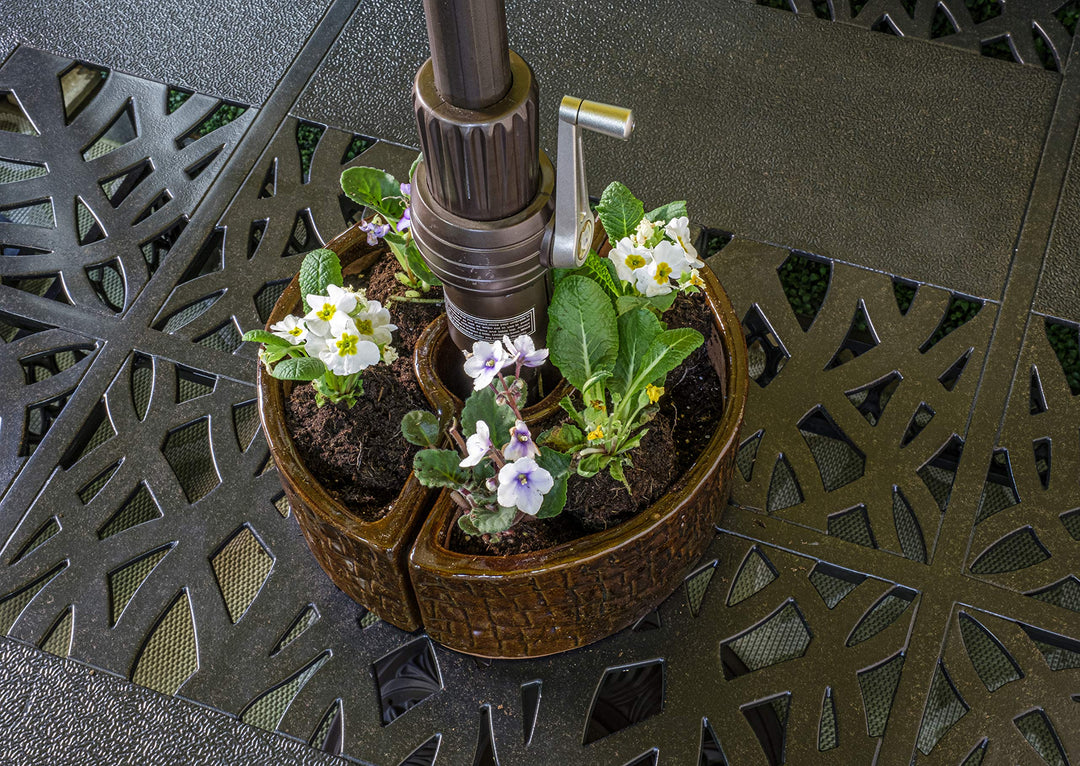 Alfresco Home Cobblestone Umbrella Planter Terra Brown - Diamond Home USA