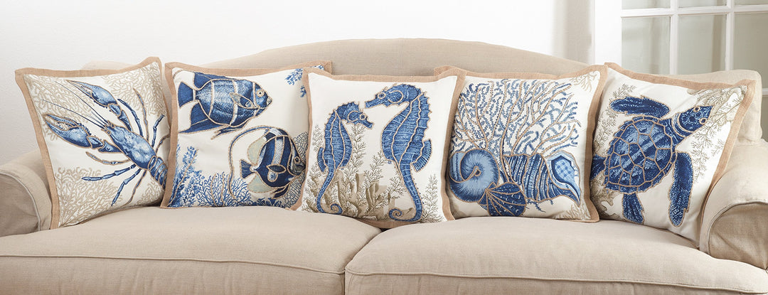 SARO LIFESTYLE Neptunian Collection Cotton Throw Pillow 20" Sea Turtle