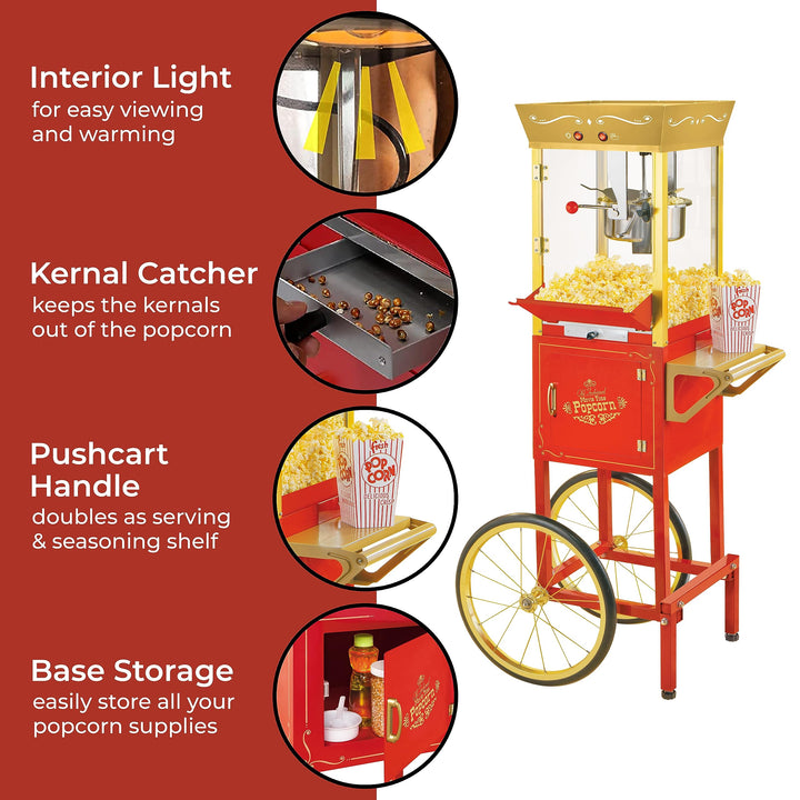 Nostalgia Popcorn Maker Machine - Professional Cart With 8 Oz Kettle Makes Up to