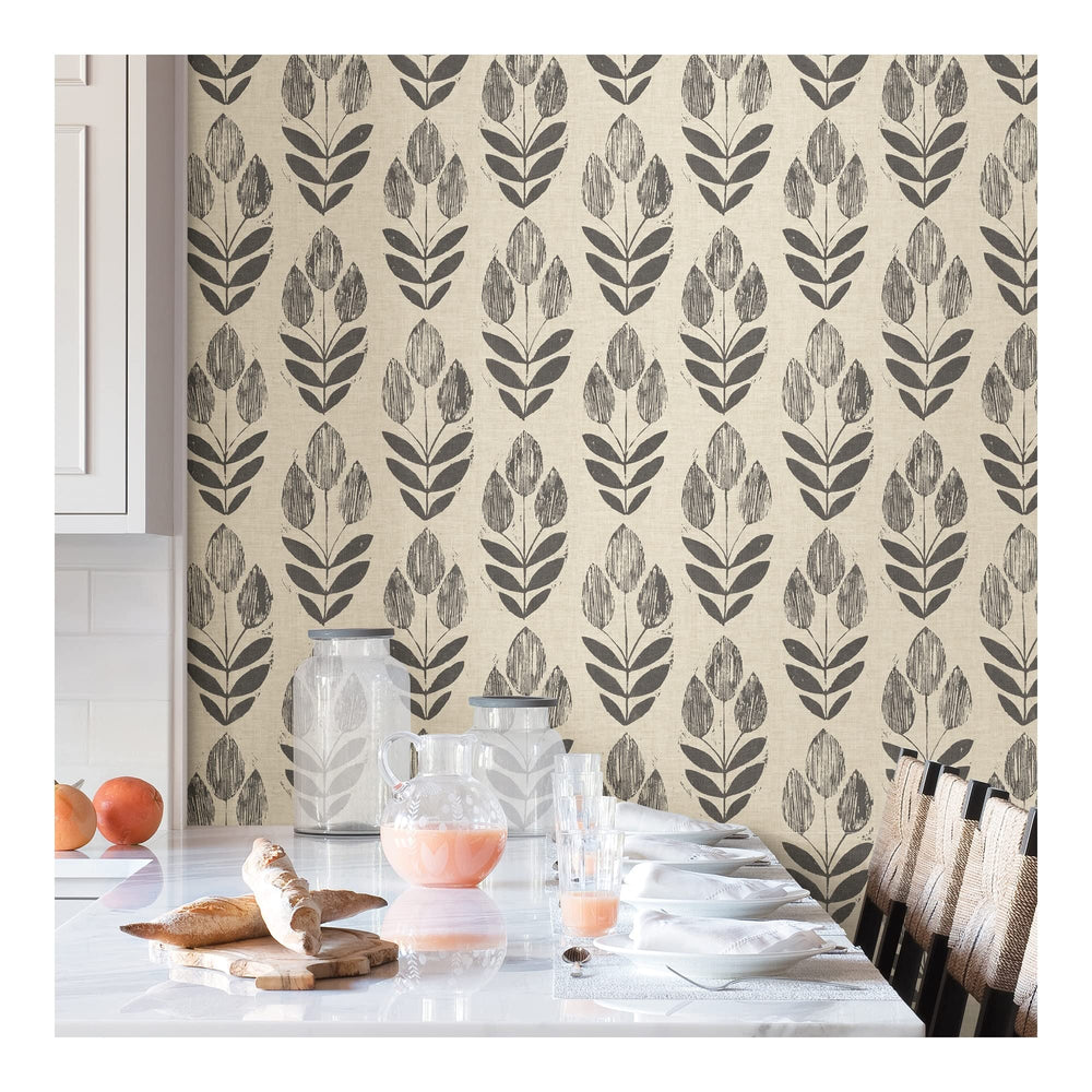 Folk Tulip Peel Stick Wallpaper X 20.5in Beige Floral Modern Contemporary - Diamond Home USA