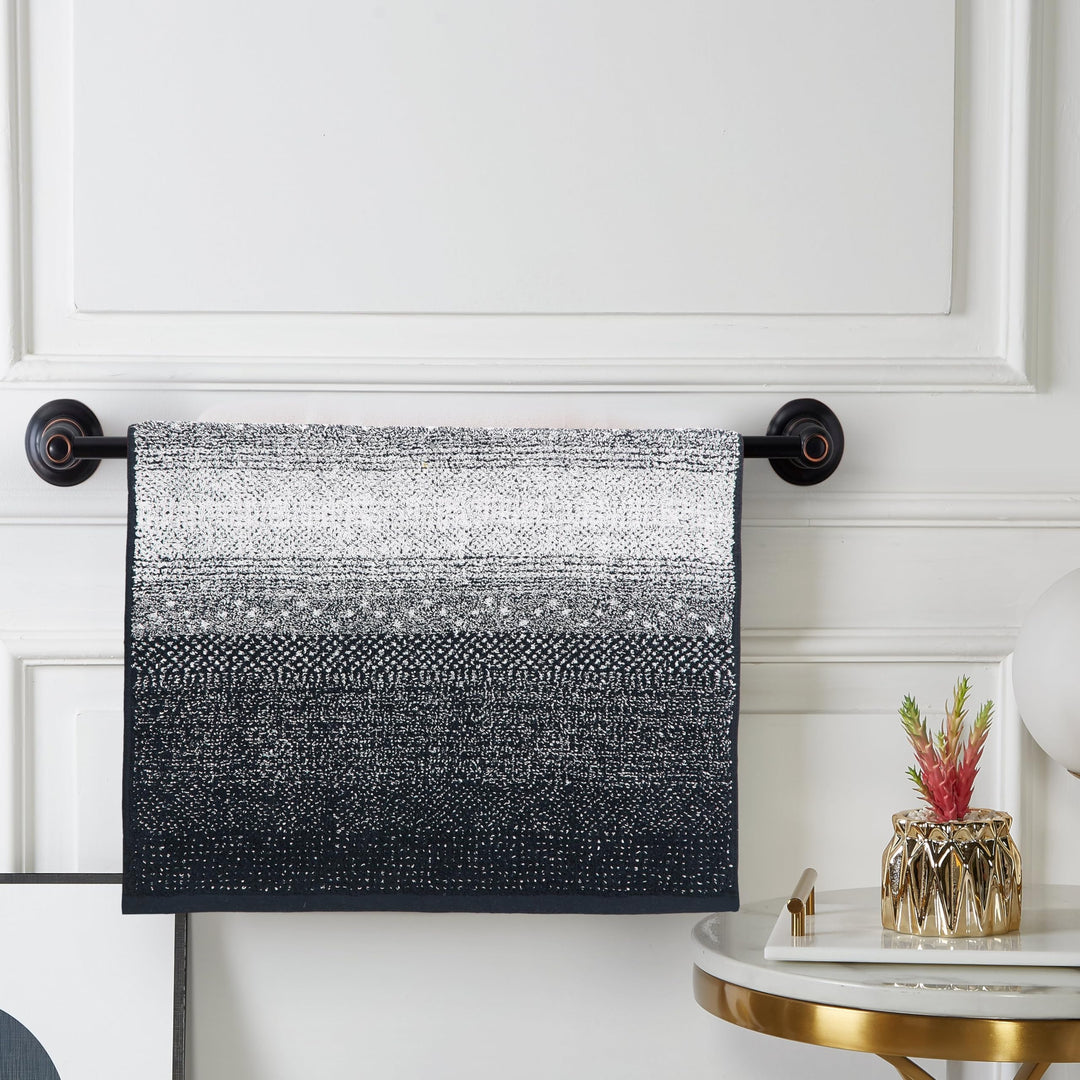 Stripe Cotton Highly Absorbent Jacquard Fashion Towel 20" 30" Black Hand - Diamond Home USA