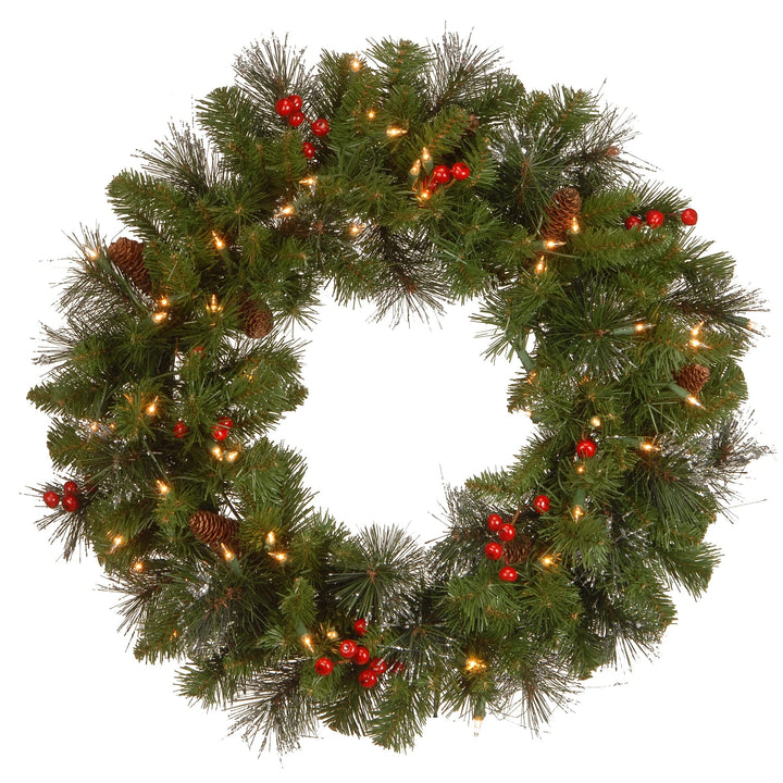 24" Spruce Wreath with Led Lights Green 24 in Led