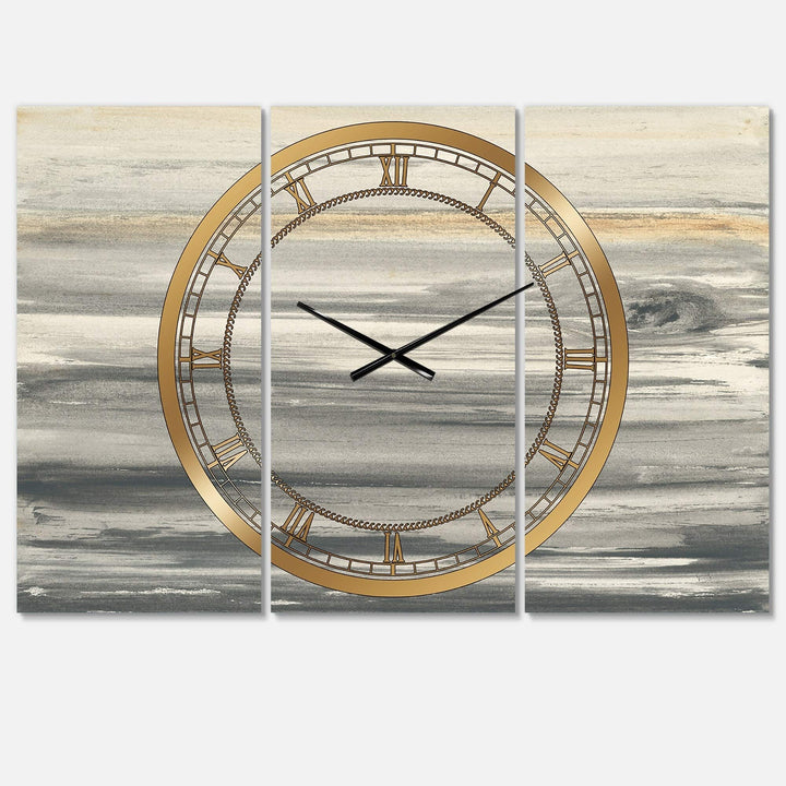 Watercolor Colorfields Ii' Glam 3 Panels Oversized Wall Clock - 36 in. Wide X 28