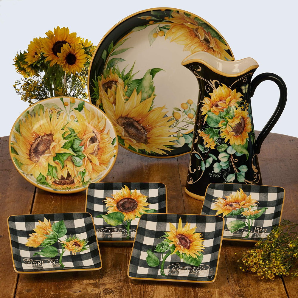 Sunflower Fields 9-inch Soup/pasta Bowls (Set Of 4) Multi Color White Yellow - Diamond Home USA