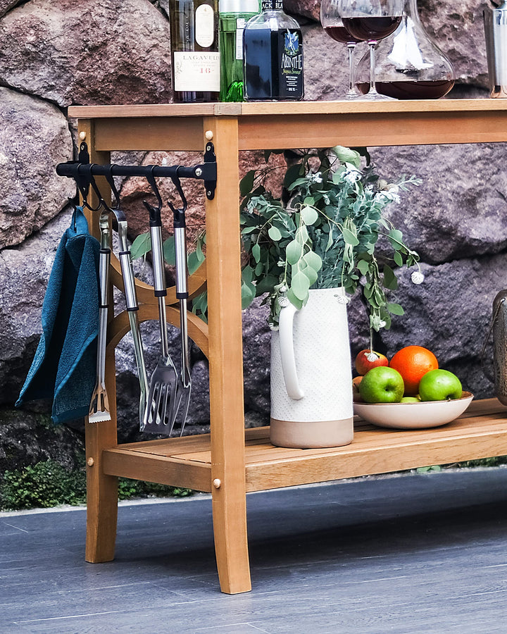 Cambridge Casual Wood 47in 2-Shelf Patio Console Table Indoor Outdoor Plantation Teak - Diamond Home USA