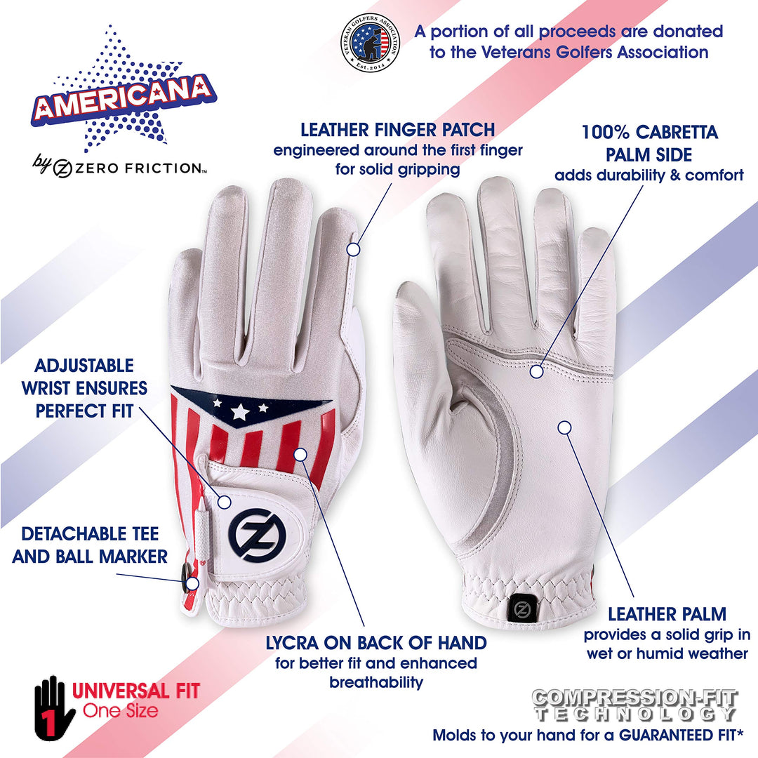 Zero Friction Americana Cabretta Elite Golf Glove White LH
