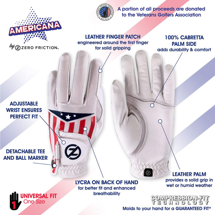 Zero Friction Americana Cabretta Elite Golf Glove White LH