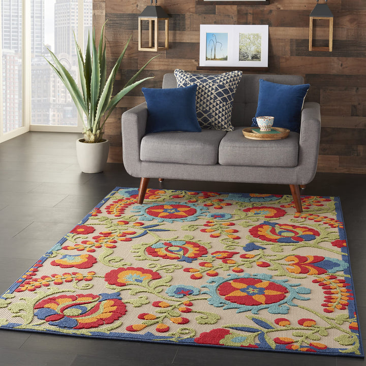 5'3 x 7'5 Indoor Outdoor Floral Color Area Rug Polypropylene