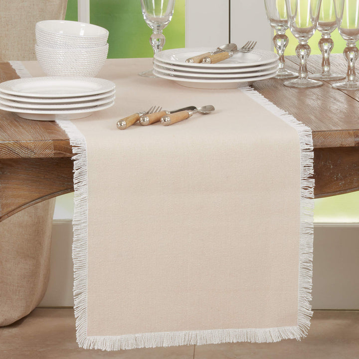 Fringe Border Table Runner Natural - Diamond Home USA