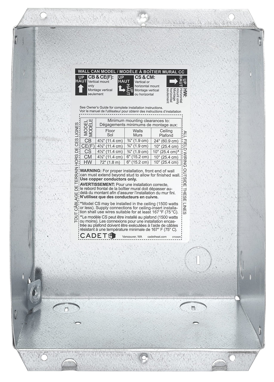 Cadet Electric Wall Heater Wall Can for Models CS CM CE CB or HW (Model: CC