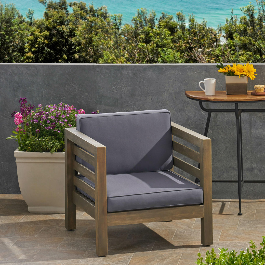 Oana Outdoor Acacia Wood Club Chair with Cushion by Christopher Knight Home