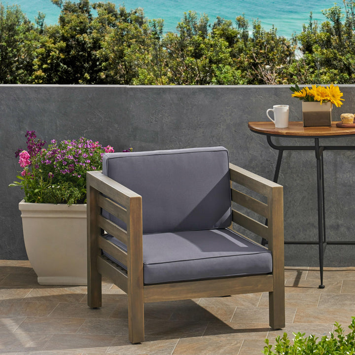 Oana Outdoor Acacia Wood Club Chair with Cushion by Christopher Knight Home