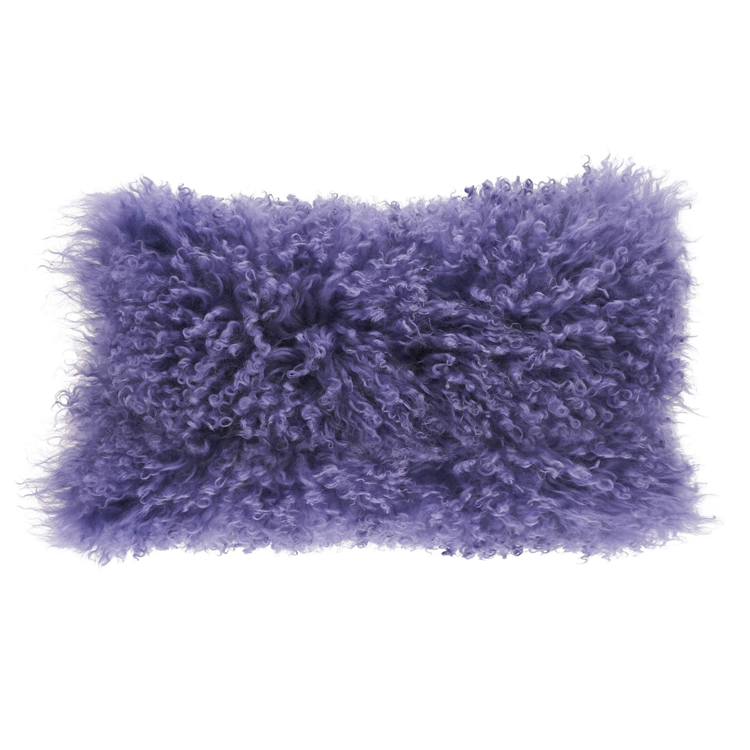 SARO LIFESTYLE 100% Wool Mongolian Lamb Fur Throw Pillow with Poly Filling 12" x 12"x20" - Ultra Violet
