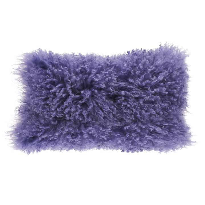 SARO LIFESTYLE 100% Wool Mongolian Lamb Fur Throw Pillow with Poly Filling 12" x 12"x20" - Ultra Violet