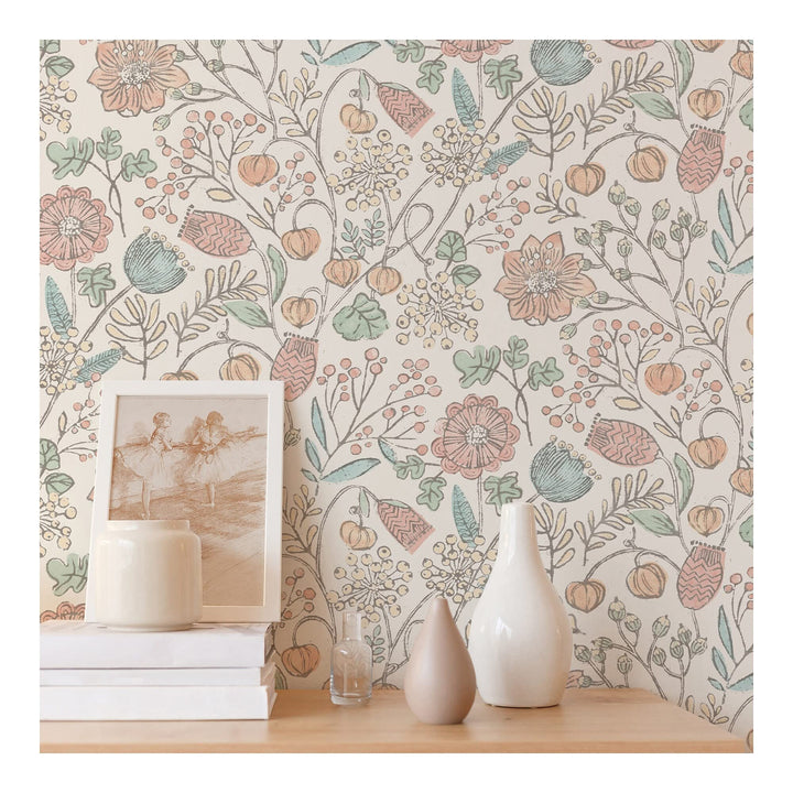 Pastel Southern Trail Peel Stick Wallpaper X 20.5in Pink Floral Farmhouse - Diamond Home USA